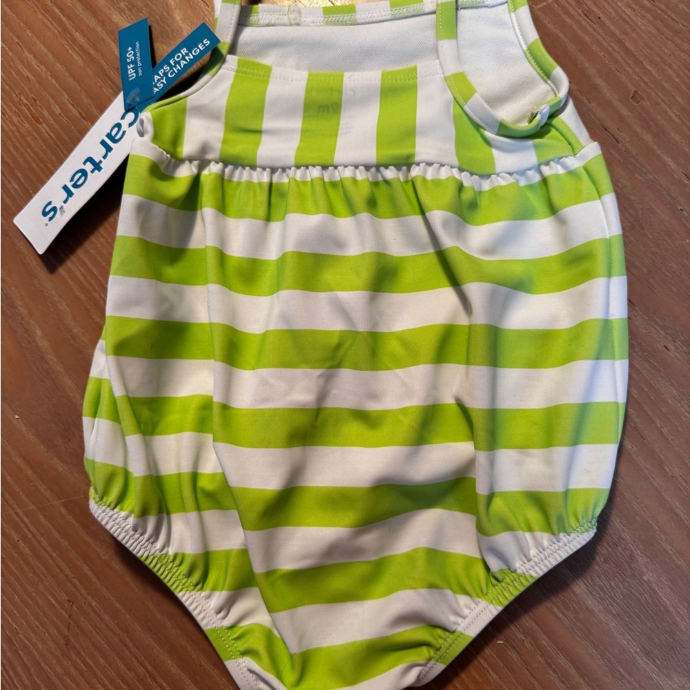 NWT NEW Carter's Green White Striped Swimsuit Bathing suit SZ 9 Mon UPF 50 NEW - Picture 4 of 9